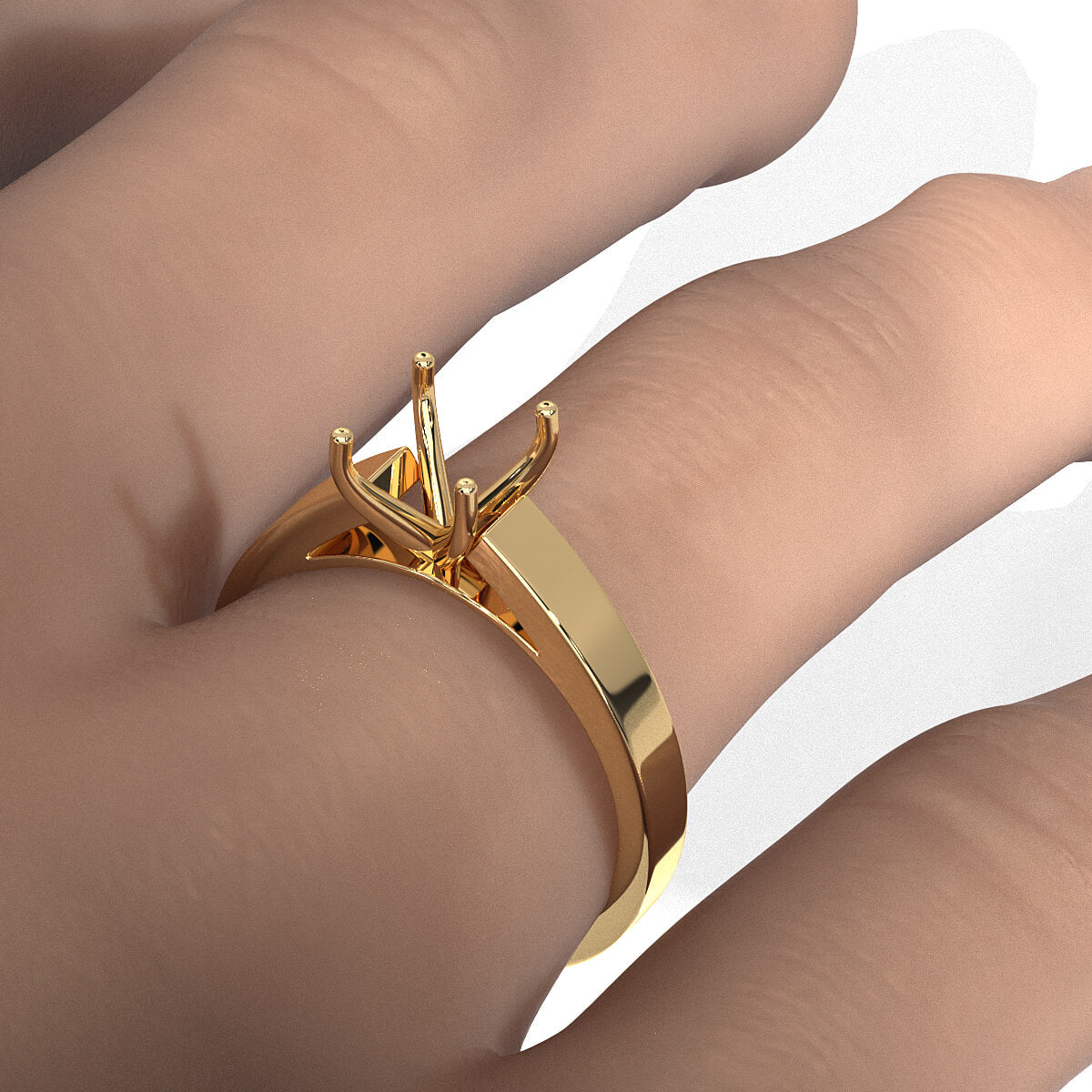 4g Cathedral Style Flat Edge Solitaire Semi Mount Engagement Ring Setting 3.5mm